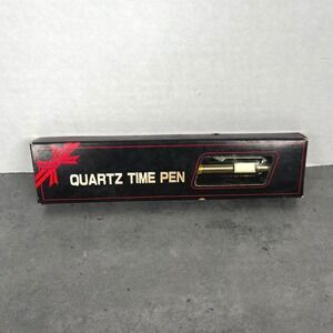 Vintage Bank of Lansing Quartz Time Pen LCD Digital Clock Silver Tone Promo Box
